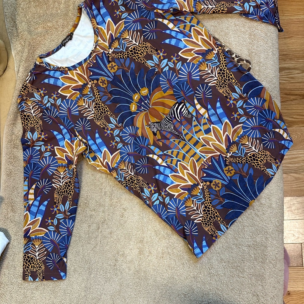 Tropical Print Women's Blouse in Blue and Brown